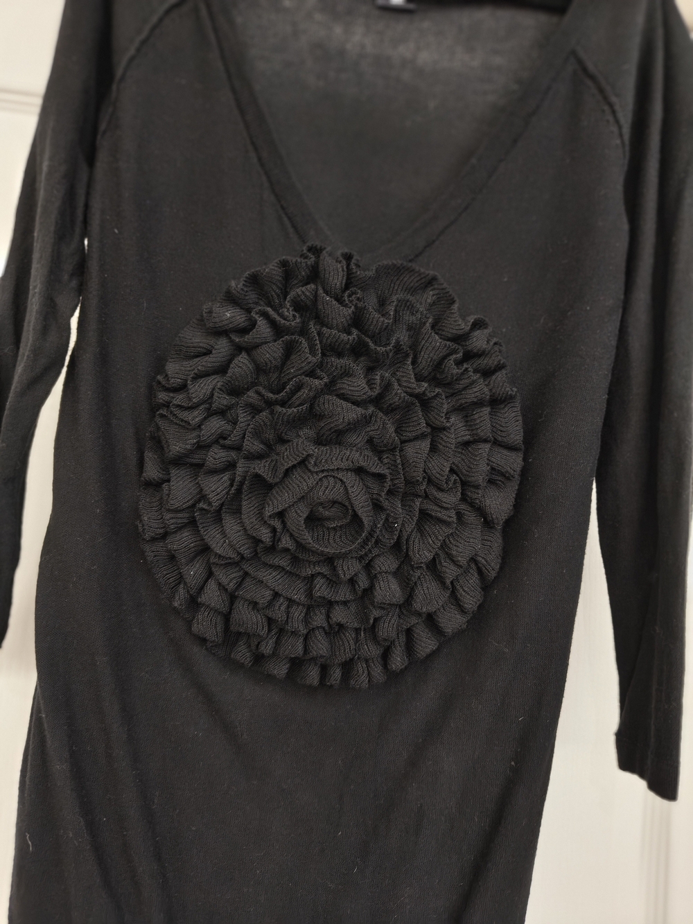 Y2K Sonia Rykiel Black V-Neck Sweater with Rosette Detail
